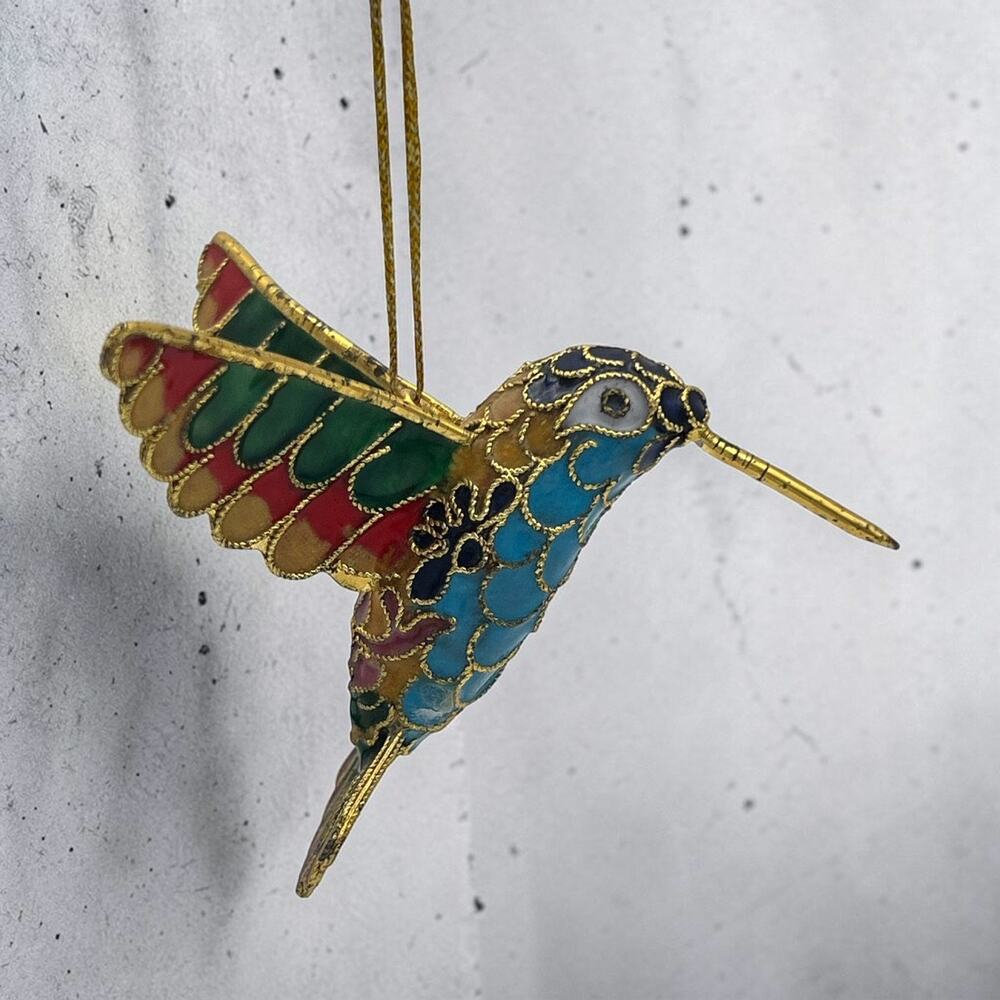 Cloisonne Hummingbird Ornament , Enamel on Copper